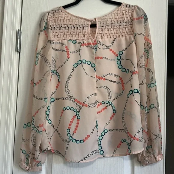 Elegant Women's Sheer Blouse - Cream with Multicolor Accents - Picture 4 of 7